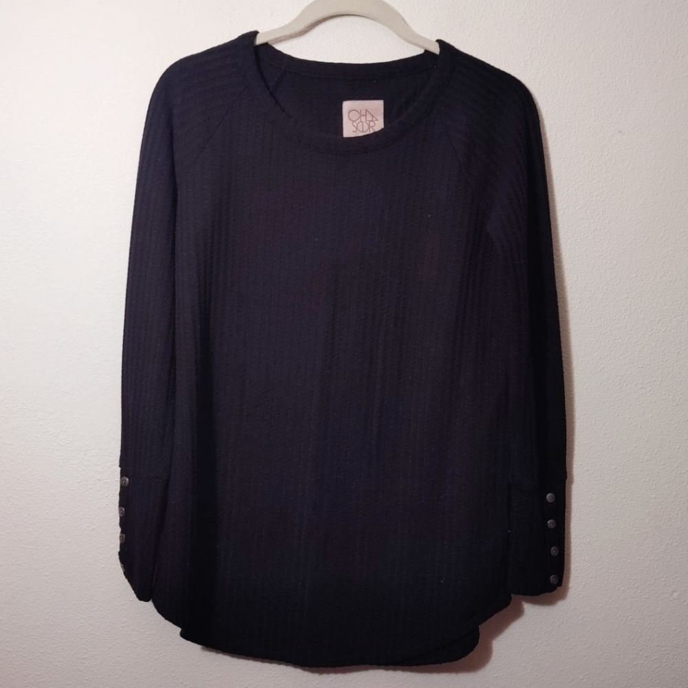 Chaser Black Waffle Thermal Knot Long Sleeve S